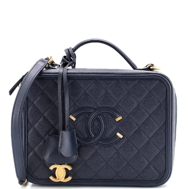 Christian Dior tote bags with a printed Dior logo on the frontFiligree Vanity Case Quilted Caviar Large