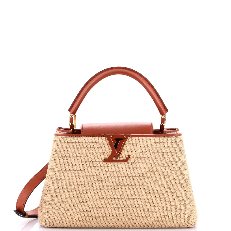 Louis Vuitton handbags with a back - zip pocket for storing valuablesCapucines Bag Raffia with Leather PM