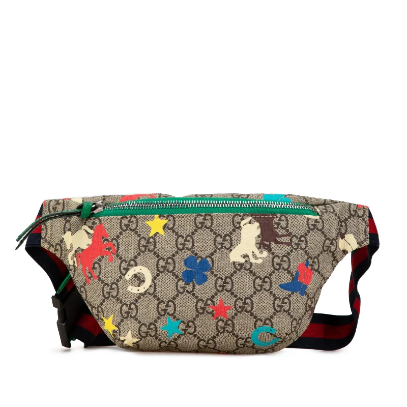 Women Gucci bags with a snap - button closure and a decorative charmBrown Gucci GG Supreme Kids Ranch Belt Bag