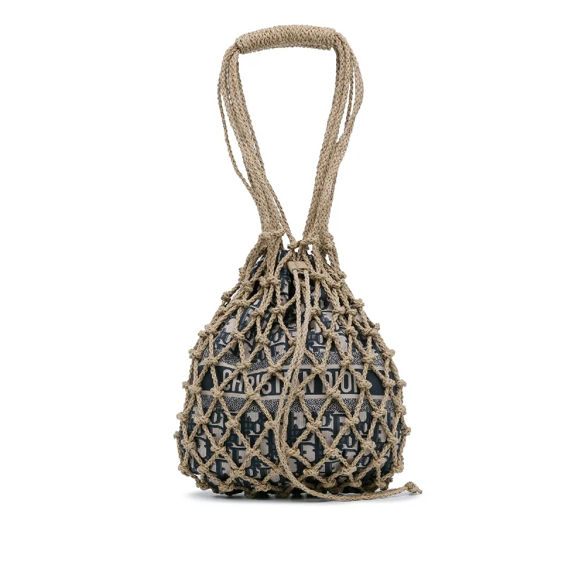 Christian Dior handbags with a back - pocket for quick storageBeige Dior Woven Rope and Oblique Technical Fabric Net Bag