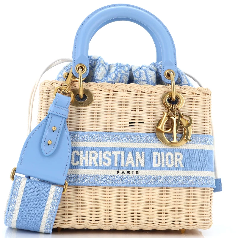 Christian Dior tote bags with a double - handle and shoulder - strap optionLady Dior Bag Wicker and Oblique Canvas Medium