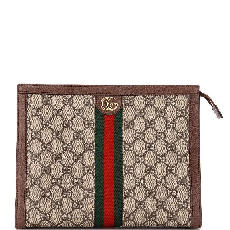 Gucci Marmont bags for women with a contrast - colored interiorOphidia Pouch GG Coated Canvas Medium