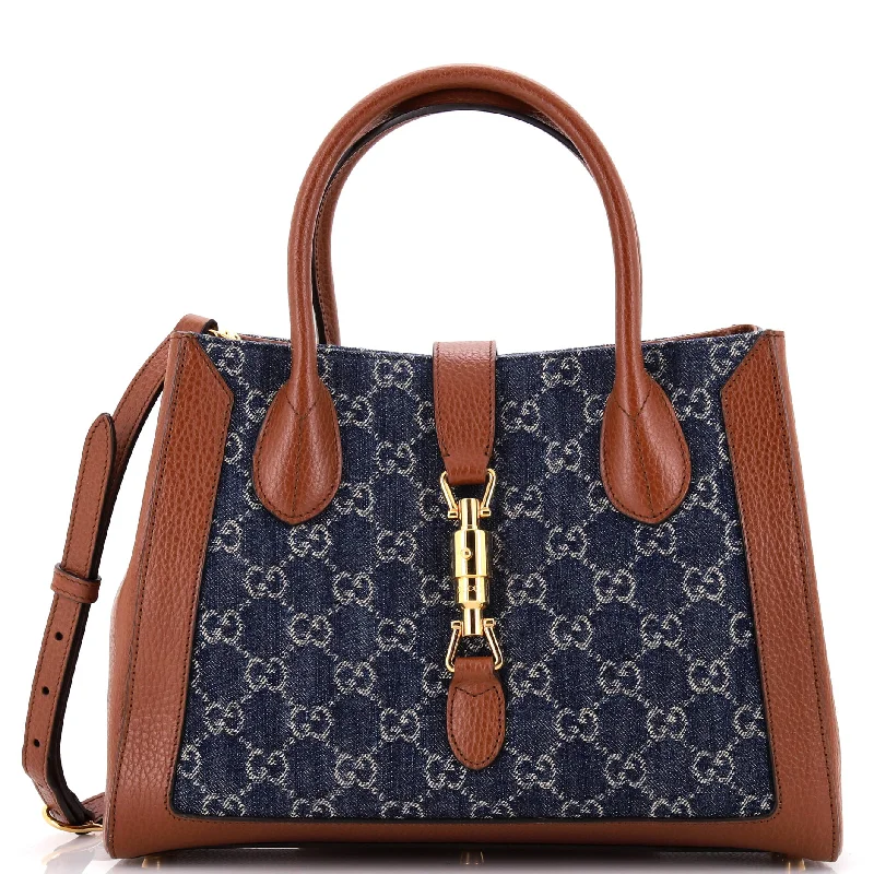 Women Gucci crossbody bags with a printed floral patternJackie 1961 Tote GG Denim and Leather Medium