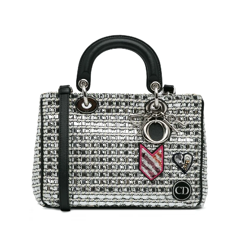 Contemporary Christian Dior handbags with a unique shapeSilver Dior Small Tweed Patch Diorissimo Tote Satchel