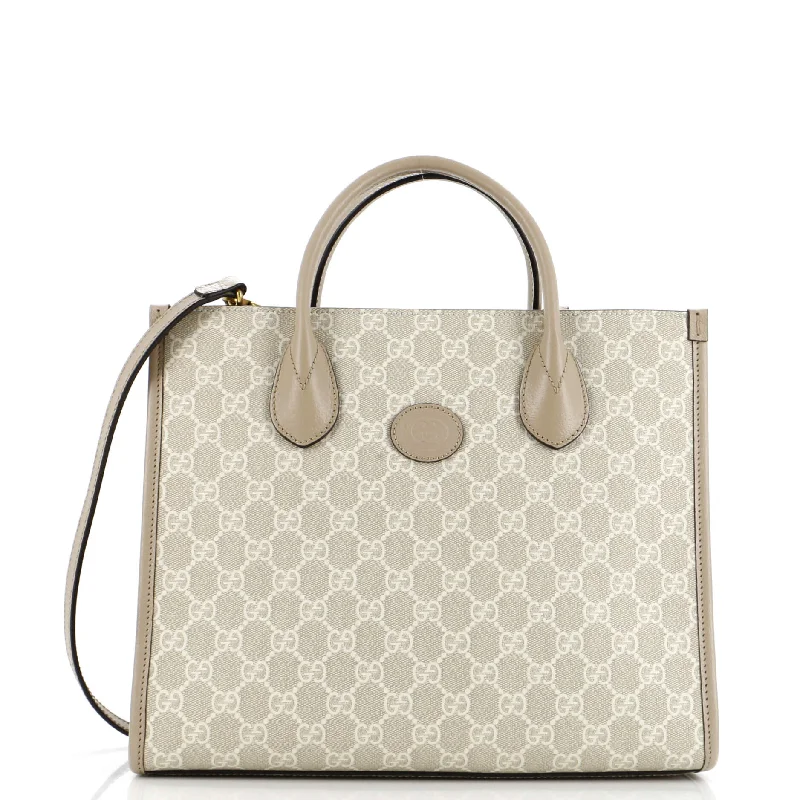 Women Gucci Sylvie bags with a detachable ribbon detailInterlocking G Tote GG Coated Canvas and Leather Small