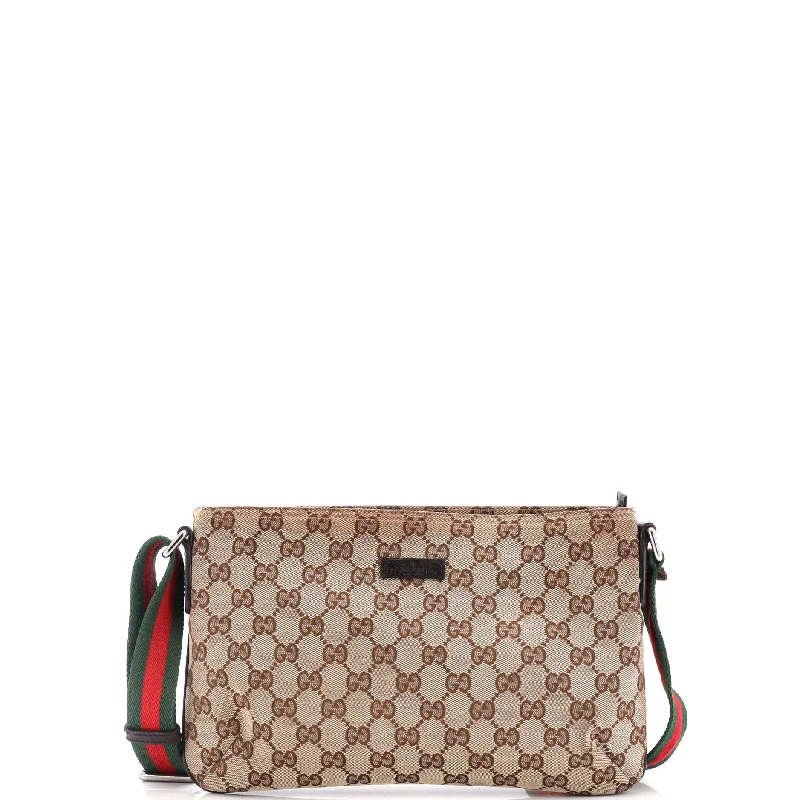 Women Gucci Sylvie bags with a crystal - embellished web stripeWeb Strap Messenger Bag GG Canvas Small