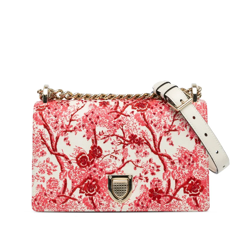 Christian Dior handbags with a snap - button closure and a decorative buckleRed Dior Medium Calfskin Embroidered Floral Toile de Jouy Diorama Flap Crossbody Bag