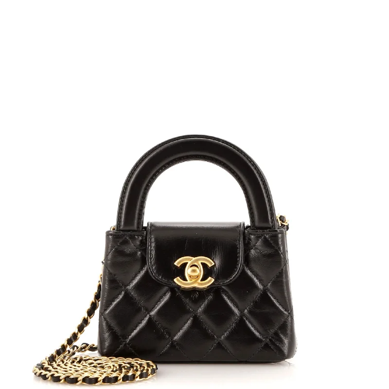 Christian Dior handbags with a detachable mirror for on - the - go touch - upsKelly Top Handle Clutch with Chain Quilted Shiny Aged Calfskin