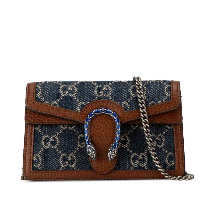 Women Gucci crossbody bags with a printed floral patternBlue Gucci Super Mini GG Denim Dionysus Crossbody Bag