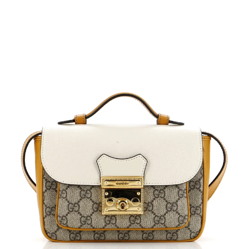 Gucci handbags for women with a beaded trimPadlock Front Pocket Flap Shoulder Bag GG Coated Canvas and Leather Mini