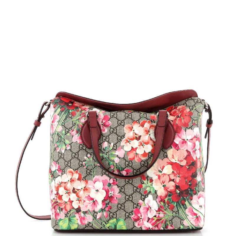 Women Gucci bags with a front - flap pocket for quick - access itemsSignature Fold Over Tote Blooms Print GG Coated Canvas Medium