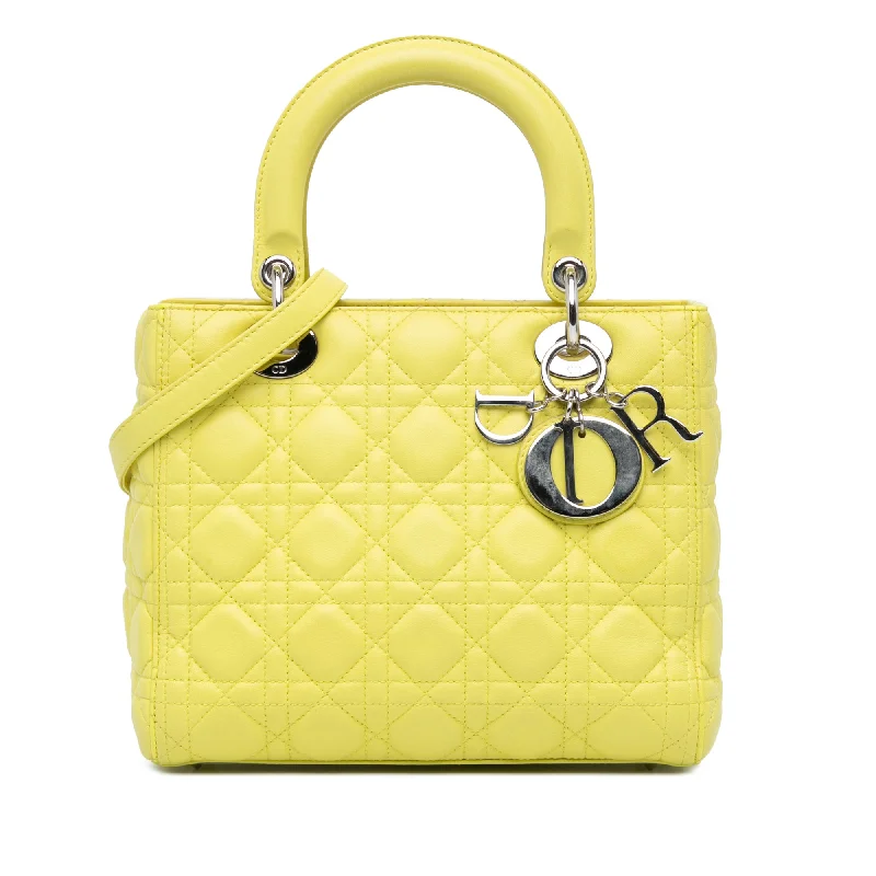 Contemporary Christian Dior handbags with a unique shapeYellow Dior Medium Lambskin Cannage Lady Dior Satchel