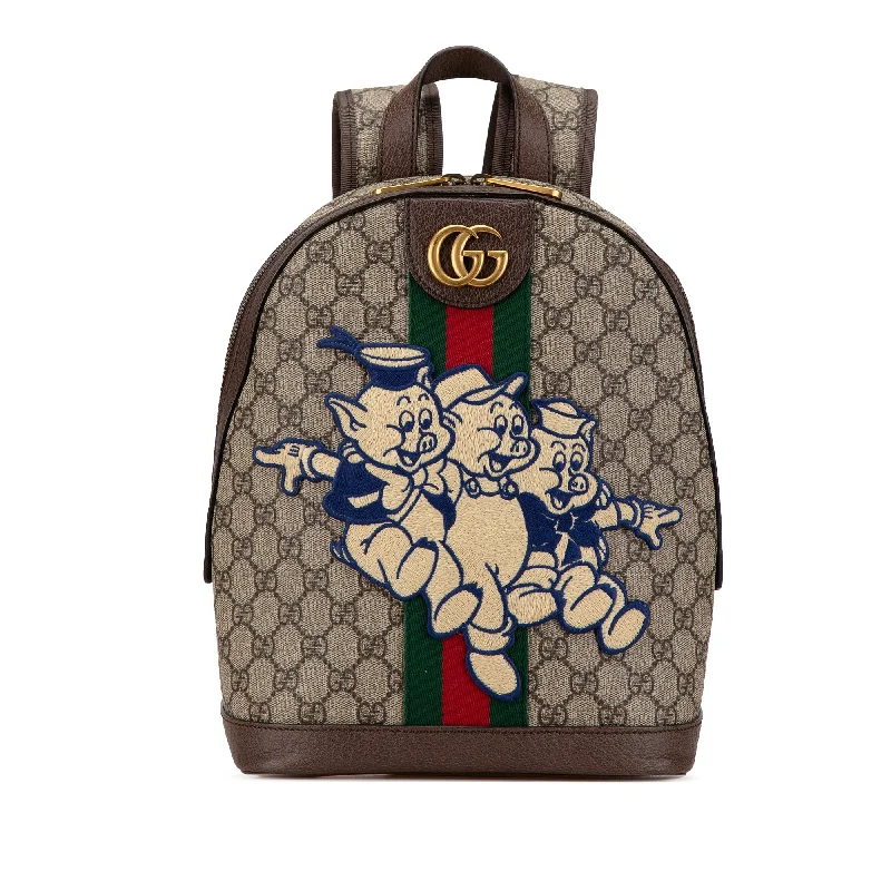 Women Gucci Sylvie bags with a crystal - embellished web stripeBrown Gucci GG Supreme Ophidia Three Little Pigs Backpack