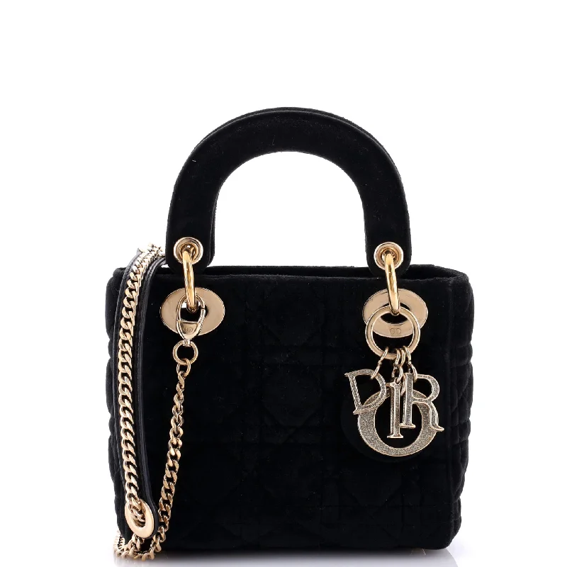 Christian Dior handbags with a detachable mirror for on - the - go touch - upsLady Dior Chain Bag Cannage Quilt Velvet with Crystal Charms Mini