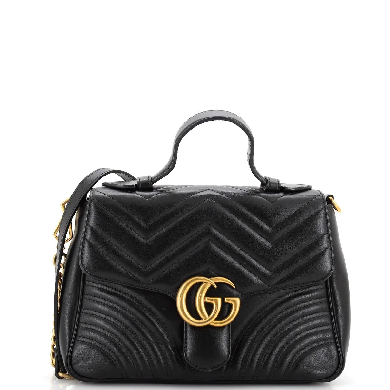 Women Gucci Sylvie bags featuring the signature web stripeGG Marmont Top Handle Flap Bag Matelasse Leather Small