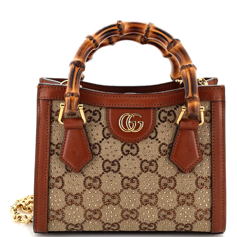 Gucci backpacks for women with a sleek silhouetteDiana NM Bamboo Handle Tote Crystal Embellished GG Canvas Mini