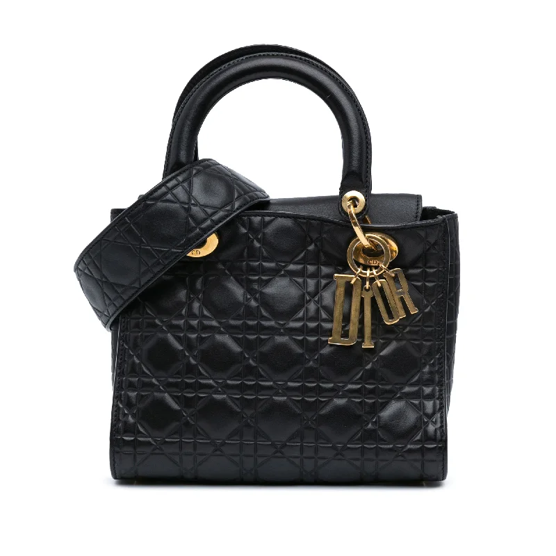 Luxury Christian Dior crossbody bags with a chain - link strapBlack Dior Medium Lambskin Cannage Supple Lady Dior Satchel