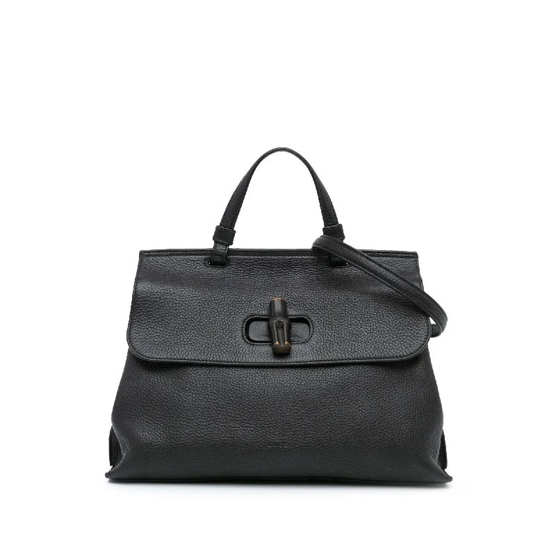 Ladies Gucci shoulder bags with a wide - width strapBlack Gucci Medium Bamboo Daily Top Handle Satchel