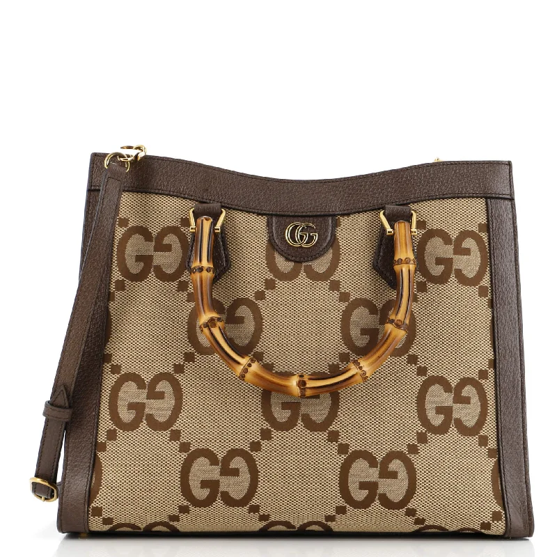 Women Gucci bags with a snap - button closure and a decorative charmDiana NM Bamboo Handle Tote Jumbo GG Canvas Medium