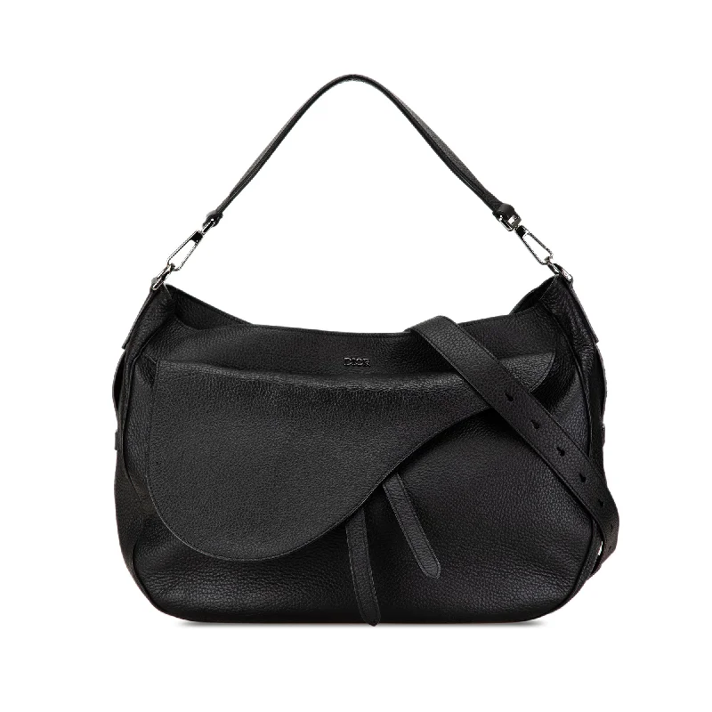 Stylish Christian Dior shoulder bags with a tassel - adorned zipperBlack Dior Grained Calfskin Saddle Soft Bag Satchel