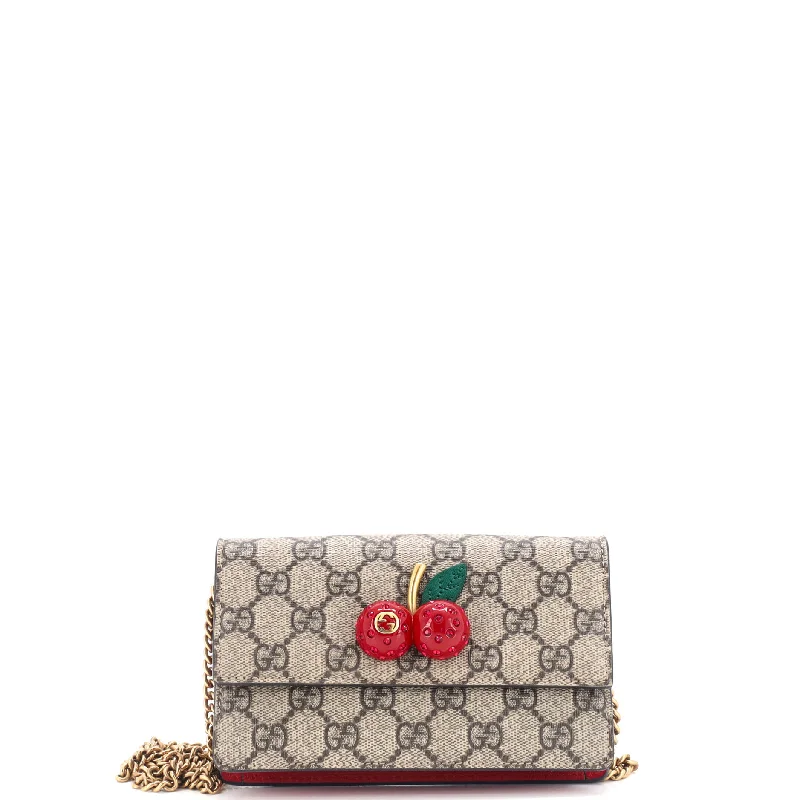 Gucci backpacks for women with a multi - pocket designCherries Wallet on Chain GG Coated Canvas Mini