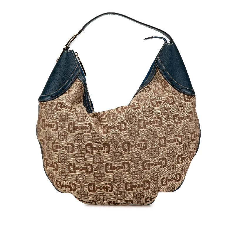 Gucci backpacks for women with a multi - pocket designBrown Gucci Horsebit Canvas Glam Hobo