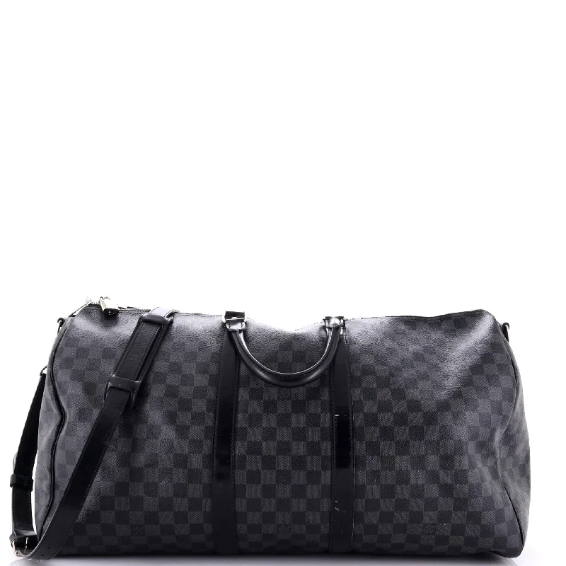 Louis Vuitton bags with a snap - button closure and a decorative charm for styleKeepall Bandouliere Bag Damier Graphite 55