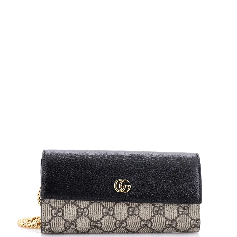 Ladies Gucci Dionysus bags with a chain - link shoulder strapGG Marmont Continental Chain Wallet GG Coated Canvas and Leather