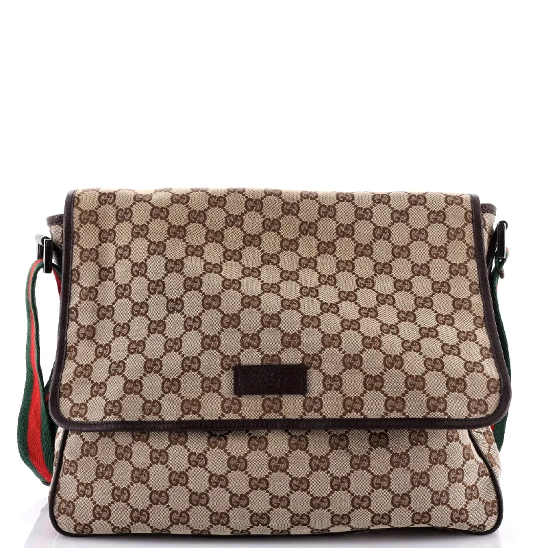 Women Gucci bags with a zippered interior pocketWeb Strap Flap Messenger GG Canvas Medium