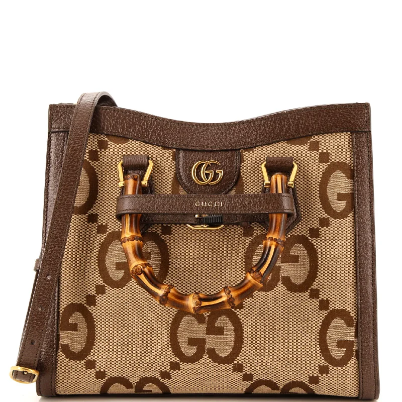 Ladies Gucci shoulder bags with a magnetic - closure flapDiana NM Bamboo Handle Tote Jumbo GG Canvas Small