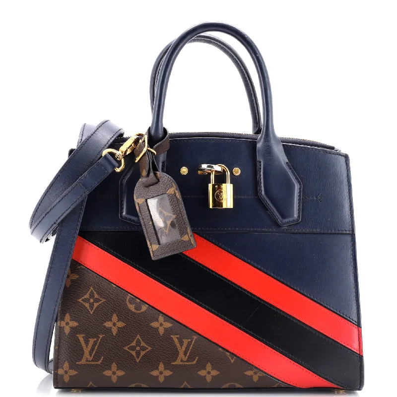 Louis Vuitton backpacks with a multi - pocket organization for functionalityCity Steamer Handbag Limited Edition Striped Leather with Monogram Canvas PM