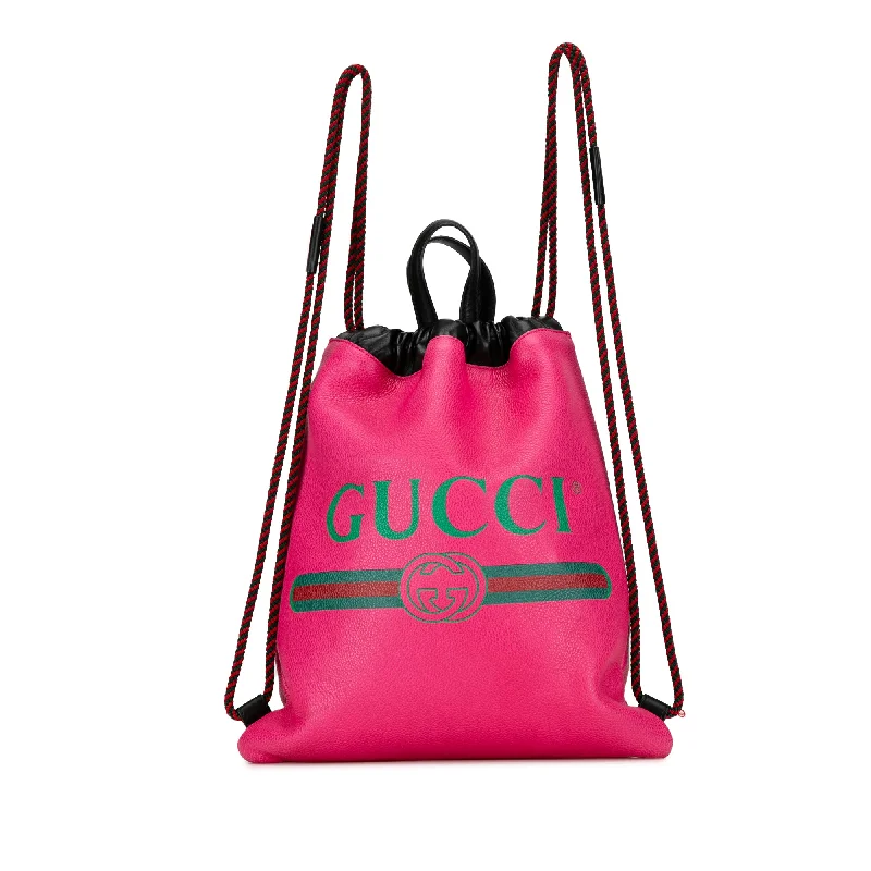 Ladies Gucci Dionysus bags in a pastel colorPink Gucci Logo Drawstring Backpack