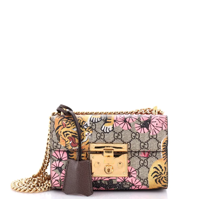 Ladies Gucci Dionysus bags with a detachable shoulder strapPadlock Shoulder Bag Bengal Print GG Coated Canvas Small