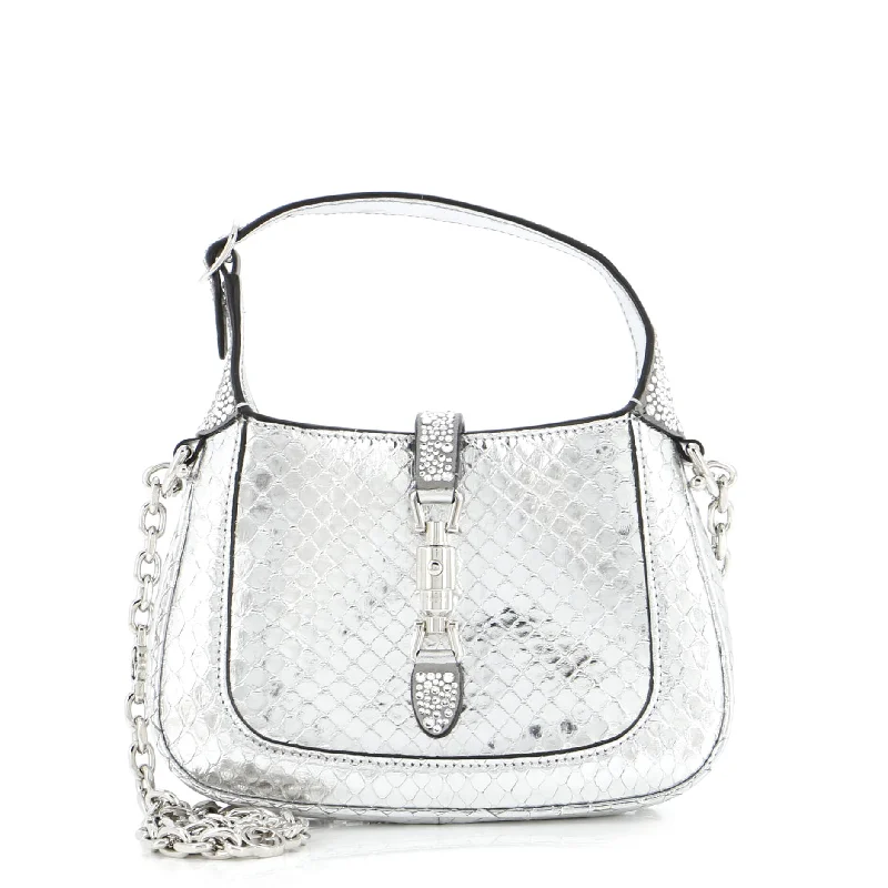 Ladies Gucci shoulder bags with a magnetic - closure flapJackie 1961 Chain Hobo Snakeskin with Crystals Mini