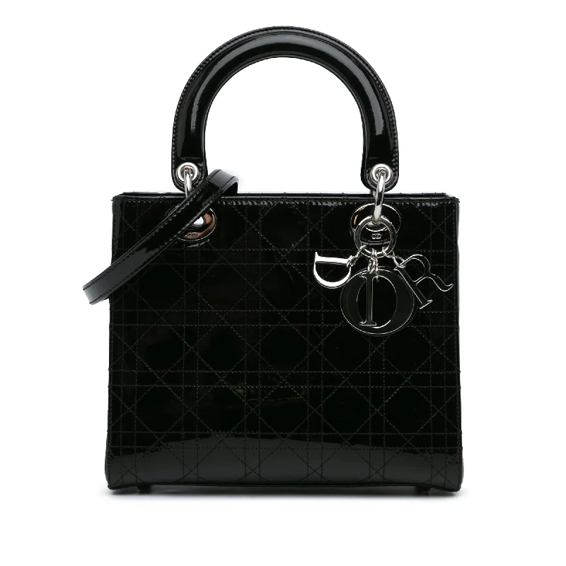 Christian Dior handbags with a removable shoulder strap for versatilityBlack Dior Medium Patent Cannage Stitched Lady Dior Satchel