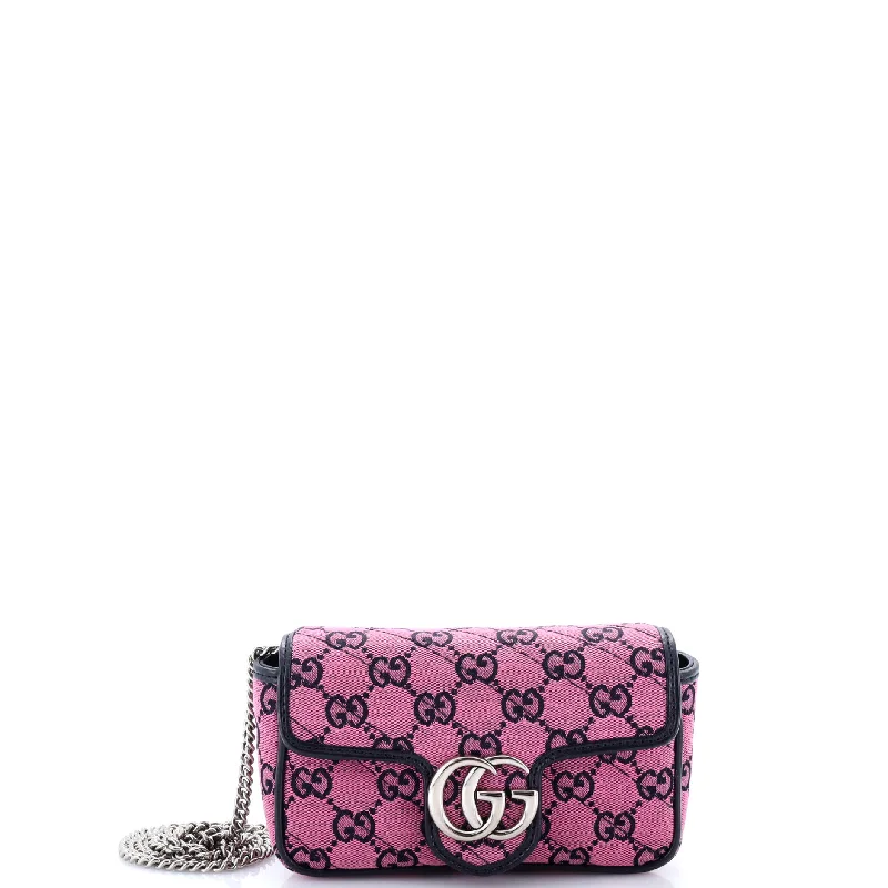 Ladies Gucci handbags with a detachable coin purse insideGG Marmont Flap Bag Diagonal Quilted GG Canvas Super Mini