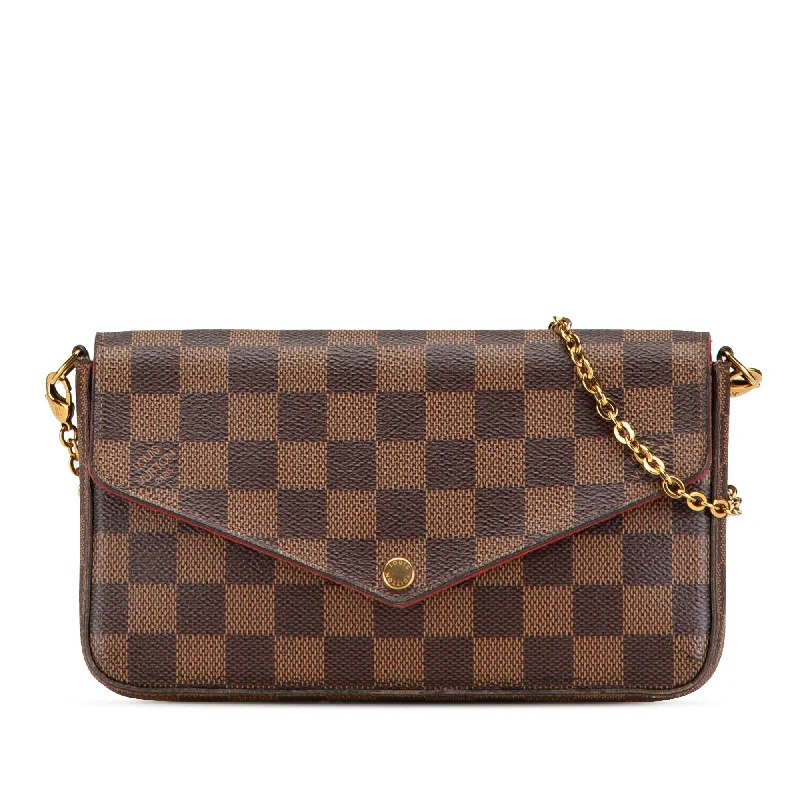 Louis Vuitton tote bags with a printed LV logo on the front for brand visibilityBrown Louis Vuitton Damier Ebene Pochette Felicie Crossbody Bag