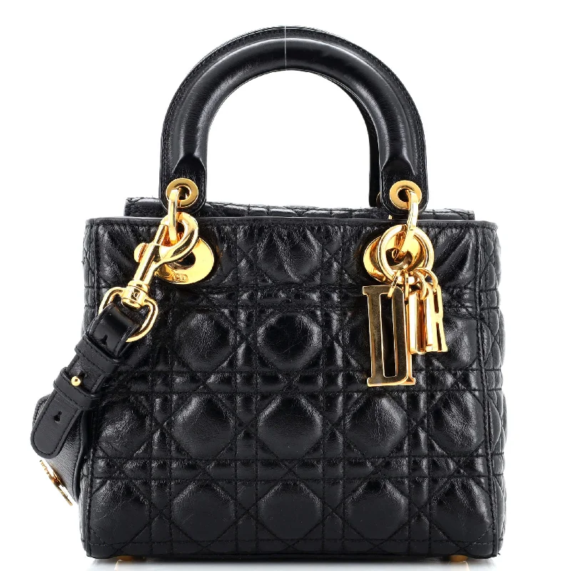 Christian Dior bags with a zip - top closure and multiple compartmentsMy Lady Dior Bag Cannage Quilted Crinkled Patent