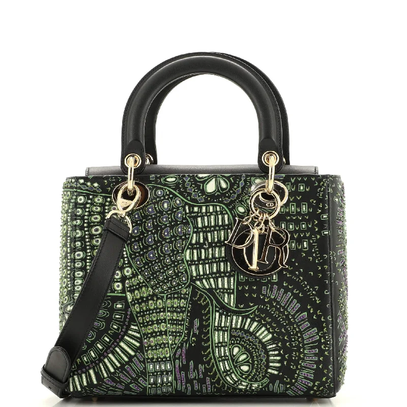 Christian Dior tote bags with a double - handle and shoulder - strap optionAnimals Lady Dior Bag Embroidered and Beaded Leather Medium