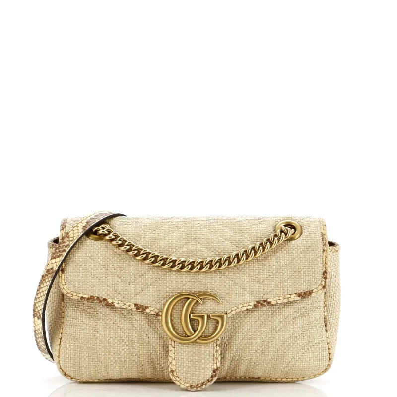 Gucci handbags for women with a back - zip pocketGG Marmont Flap Bag Matelasse Raffia with Snakeskin Small