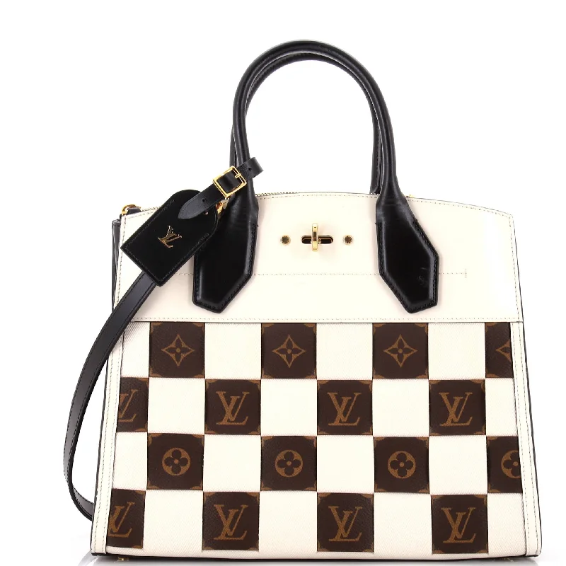 Louis Vuitton handbags with a back - zip pocket for storing valuablesCity Steamer Handbag Damier Tressage Monogram Canvas and Leather MM