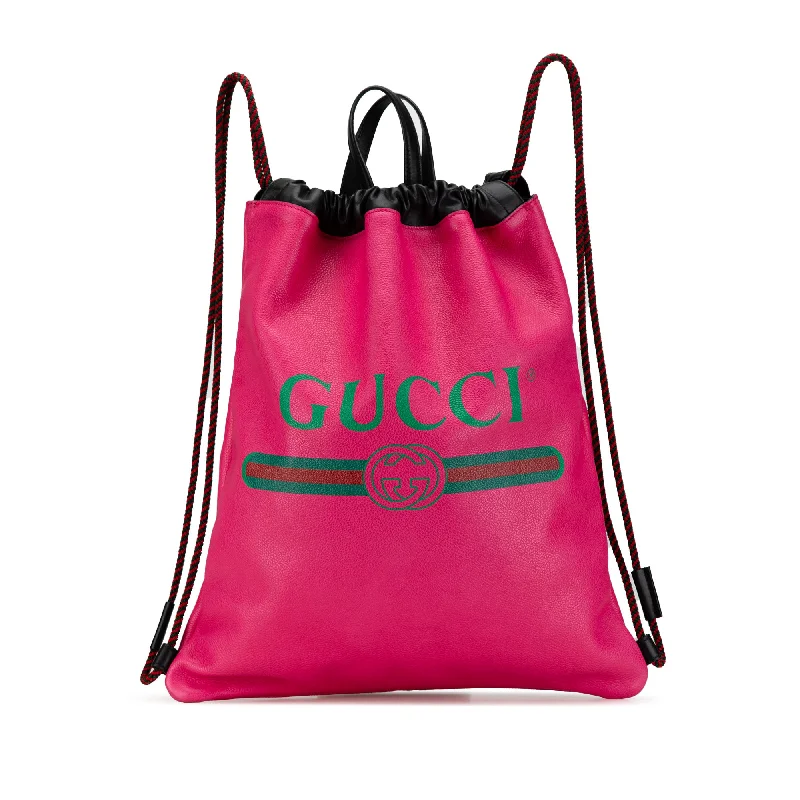 Gucci backpacks for women with a multi - pocket designPink Gucci Leather Logo Drawstring Backpack