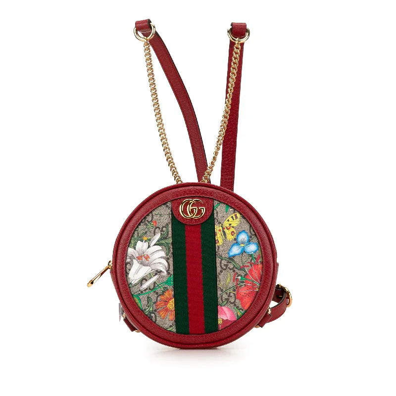 Women Gucci bags with a zippered interior pocketRed Gucci GG Supreme Flora Ophidia Round Backpack