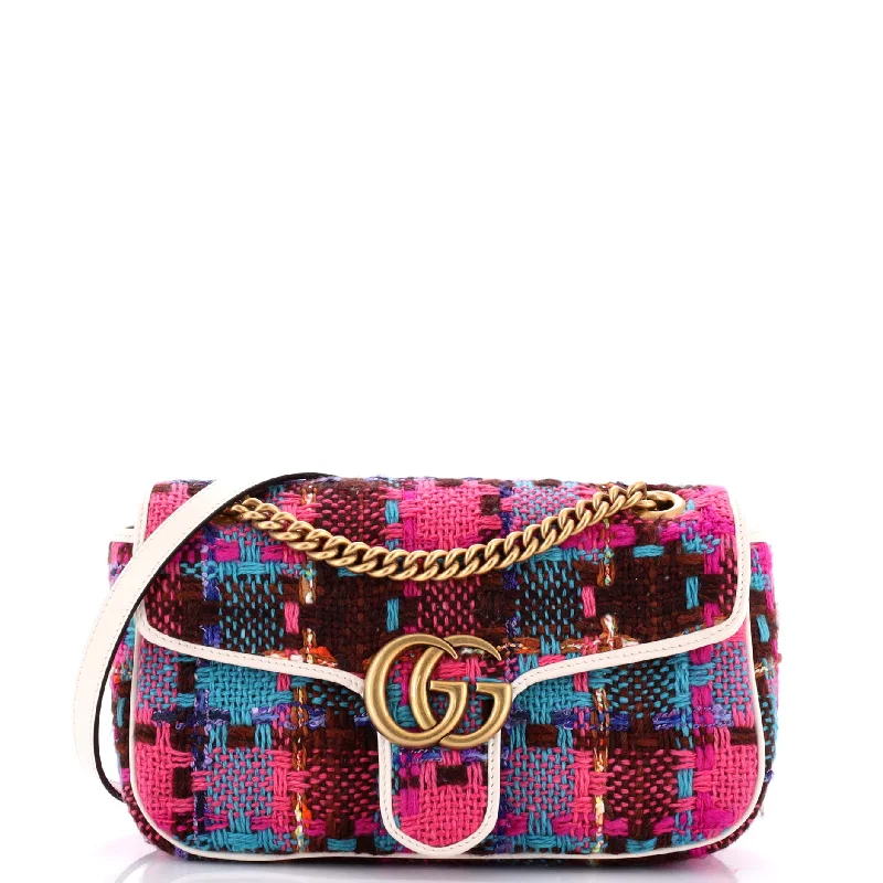 Women Gucci bags with interlocking G hardware for a classic lookGG Marmont Flap Bag Tweed Small