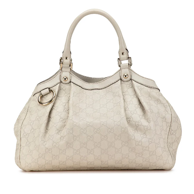 Medium - sized Women Gucci handbags for everyday useWhite Gucci Guccissima Sukey Tote