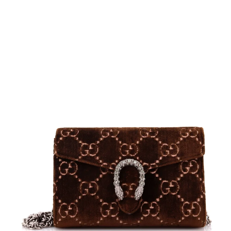 Women Gucci Sylvie bags with a monogram - embossed leatherDionysus Chain Wallet GG Velvet Small