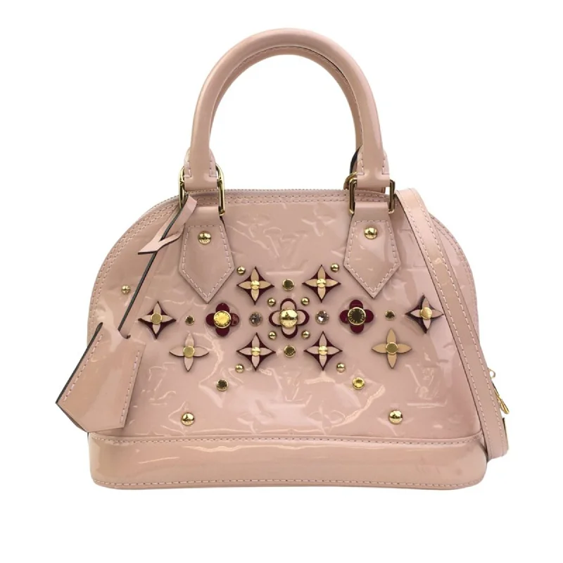 Louis Vuitton bags with a front - flap pocket for quick - access itemsPink Louis Vuitton Monogram Vernis Flower Alma BB Satchel