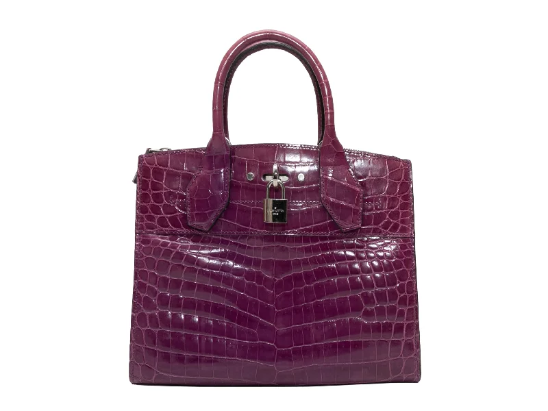 Louis Vuitton bags with a chain - link trim and a leather body for a modern edgePurple Louis Vuitton Crocodile City Steamer MM Handbag