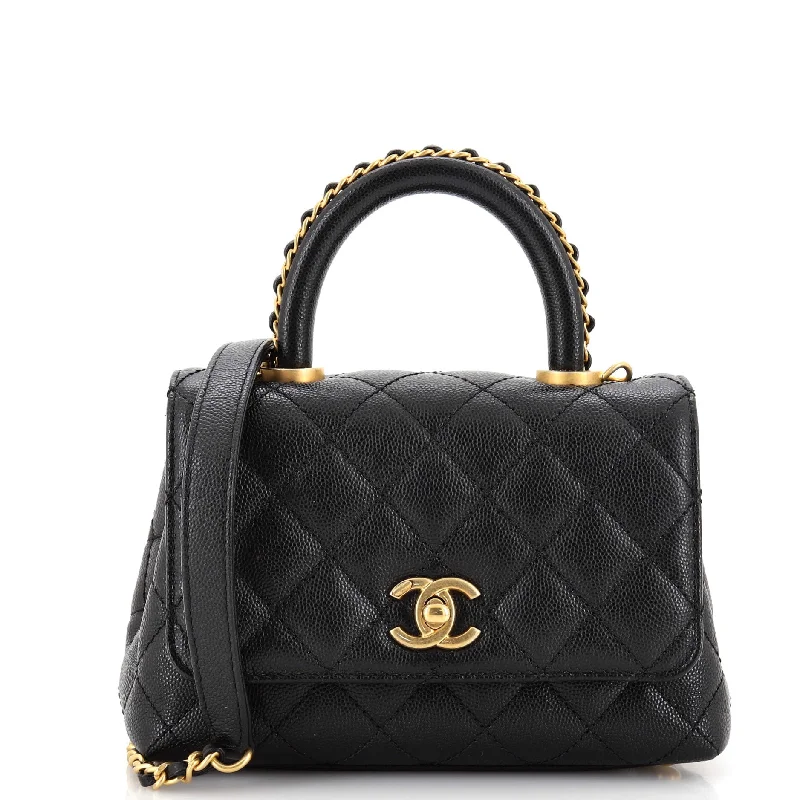 Christian Dior bags with a zip - top closure and multiple compartmentsCoco Top Handle Bag Quilted Caviar with Chain Detail Handle Extra Mini