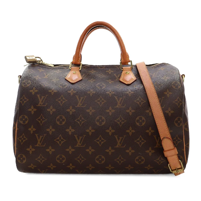 Louis Vuitton tote bags with a water - resistant coating for outdoor useBrown Louis Vuitton Monogram Speedy Bandouliere 35 Satchel